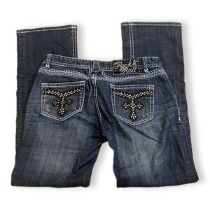 rock and roll cowgirl low rise embellished contrast stitching blue jeans